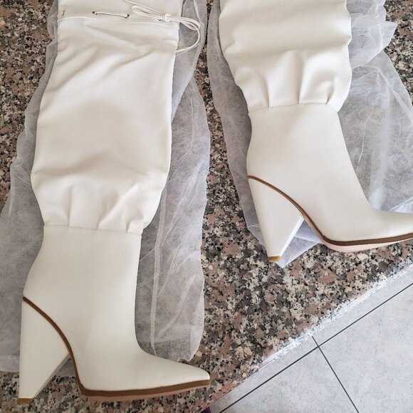 New PrettyLittleThing White Wedge Heel Slouch Thigh High Boot - Picture 5 of 6